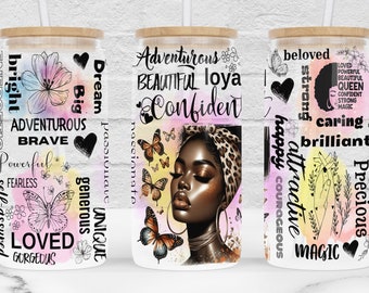 Dream Big Black Woman 16oz Libbey Glass Tumbler Sublimation, Affirmation 16oz Tumbler Wrap, Black Woman Tumbler Wrap,  PNG Digital Download
