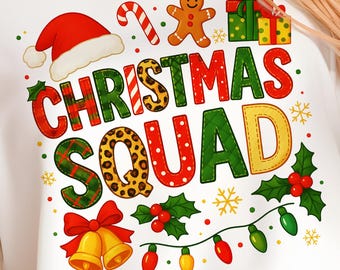 Christmas Squad PNG Sublimation Design, Family Holiday Crew Santa Hat Festive Matching Group Shirt Graphic Digital Download