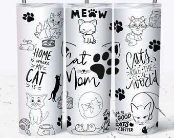 Cat Mom Life Tumbler Wrap - 20oz Sublimation Design with Funny Cat PNG, Perfect Gift for Cat Lovers and Those who Have Lost a Cat