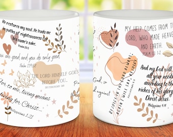 Christliche Bibel-Vers-Affirmationen-Tasse Sublimationsentwurf, Jesus 11 Unze und 15 Unze Becherverpackung, religiöses Geschenk, PNG digitaler Download