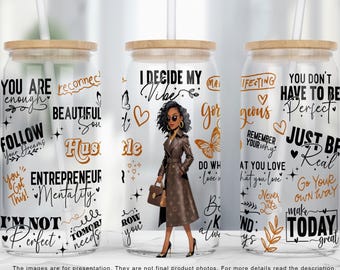 I Decide My Vibes Black Woman Affirmation 16oz Libbey Glass Can Sublimation PNG, Black Girl UV Dtf Design, Daily Affirmations Wrap PNG
