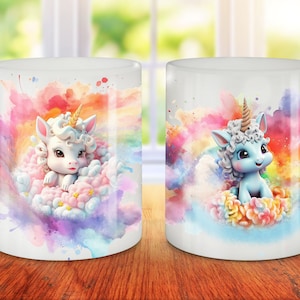 Niedliche Einhorn Becher Wrap PNG, Regenbogen Einhorn 11oz 15oz Becher Vorlage, Einhorn png Becher Sublimation, Becher wickeln Sofortiger digitaler Download