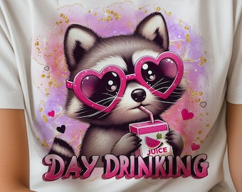 Day Drinking Sublimation Design, Funny Raccoon PNG, Cute Juice Box Clipart, Raccoon DTF Transfer, Trashy PNG for T-shirt, Mug & Tumbler Wrap