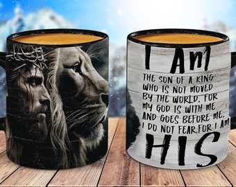 I Am The Son of a King Mug Sublimation Design, Christian Jesus 11oz and 15oz Mug Wrap, Lion of Judah, Christian Gift, PNG Digital Download
