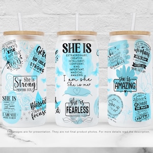She Is Affirmation 16oz Libbey Glass Wrap PNG, Self Love UV DTF Cup Wrap, Daily Inspirational Quote Sublimation Design, Digital Download png