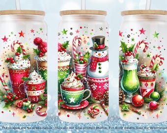 Snowman Coffee Christmas Vintage 16oz Libbey Glass Can Design, Christmas Coffee Glass Can Wrap, Christmas Libbey Can PNG Digital Download