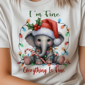 Estoy bien, todo está bien PNG, diseño de sublimación de elefante divertido, sublimación de Navidad, luces de Navidad PNG Descarga instantánea digital