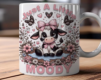 Habillage de tasse Highland Cow, motif de sublimation « Just A Little Moody », modèle PNG pour habillage de tasse, compatible avec les tasses de 325 ml et 445 ml, téléchargement numérique PNG uniquement.