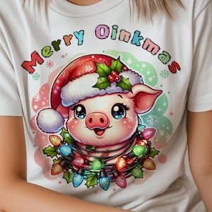 Merry Oinkmas Clipart, divertido cerdo de Navidad PNG, archivo de transferencia DTF de Santa Pig, diseño de sublimación de cerdo de Navidad, camiseta PNG de Navidad, vaso, taza