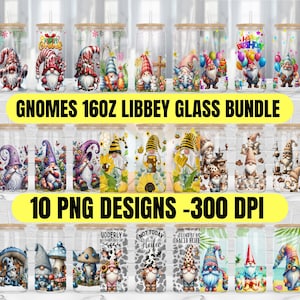 10 Gnomes Designs for 16 oz Libbey Glass Bundle Wrap, Gnomes Bundle Glass Can, Gnomes Bundle Wrap, 16oz Gnome Bundle PNG Digital Download