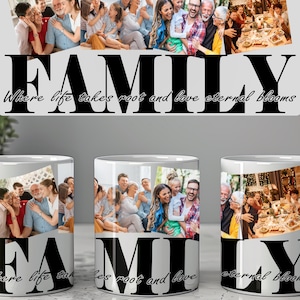 Taza con collage de fotos familiares, agregue un collage de fotos, diseño de taza de 11 oz y 15 oz, taza con fotos familiares, SVG y PNG para descargar, archivo digital de taza para cortar