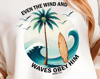 Christian Summer Sublimation PNG: Wind and Waves Bible Verse (Digital Download)