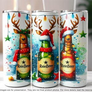 Funny Christmas Reindeer Beer 20 oz Tumbler Wrap (PNG Digital Download)
