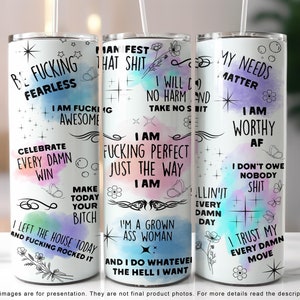 Envoltorio para vaso con afirmaciones groseras: Citas positivas sobre la salud mental (descarga digital PNG)