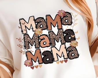 Leopardo Mamá Flor PNG, Sublimación Retro Groovy Boho, Diseño de Camiseta de Otoño para Mamá, Descarga Digital PNG Mamá, Regalo Moderno para Mamá Sublimación