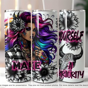 Self Love Daily Affirmations Funny Snarky 20oz Tumbler Wrap, Western Sunflower Sublimation Design Templates PNG, DIGITAL File Download ONLY