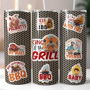 Funny Grilling Tumbler Design, 20oz Skinny Tumbler Wrap, King Of The Grill PNG, BBQ Tumbler Wrap, Dad Tumbler Gift, PNG Digital Download