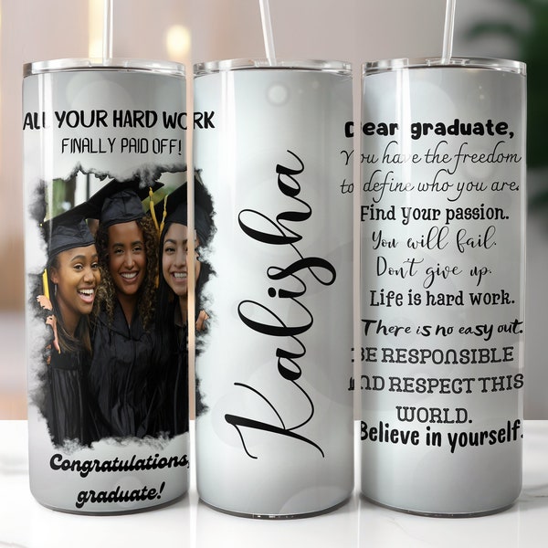 Black Girl Graduation 20oz Skinny Tumbler Wrap, Add Photo and Name Graduation 2024 Sublimation Design, Girl Graduation Gift, PNG Digital