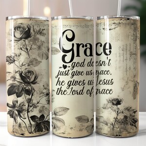 Bicchiere da 20 once con versetto biblico floreale, design a sublimazione (PNG)