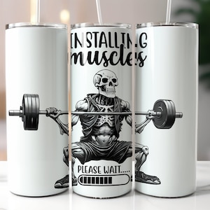 Muscle Gym Skeleton Tumbler Wrap: 20oz Skinny Sublimation Design (PNG Digital Download)