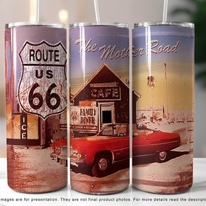 Envoltura de vaso Route 66 PNG, diseños de sublimación de The Mother Road PNG, diseño de bebida Vintage American Pride de 20 oz para vaso delgado digital