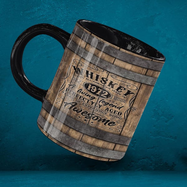 Aged Whiskey Barrel Mug Sublimation Template, Cricut Mug Press, Mug Wrap Design PNG, Coffee Mug Sublimation Design, PNG Digital Download