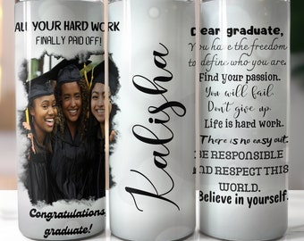 Black Girl Graduation 20oz Skinny Tumbler Wrap, Add Photo and Name Graduation 2025 Sublimation Design, Girl Graduation Gift, PNG Digital