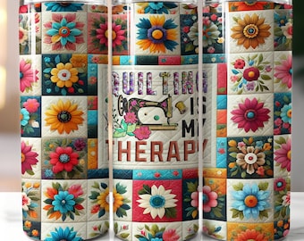 Quilting Therapy Tumbler Wrap: 20oz Skinny Sublimation Design (PNG Digital Download)