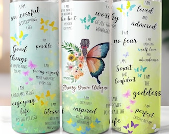 Daily Positive Self Love Affirmations Tumbler Wrap, 20oz Skinny Tumbler Sublimation Design, Inspirational Tumbler Wrap, PNG Digital Download