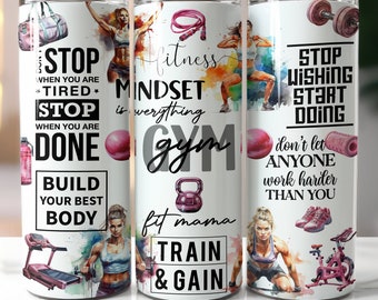 Workout PNG for 20 oz Skinny Tumbler Sublimation Design, Watercolor Workout PNG, Pink Gym Tumbler Wrap, PNG file Digital Download