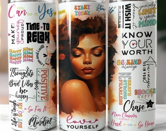 Love Yourself Black Woman Tumbler Wrap,Affirmations Tumbler Wrap, 20oz Skinny Tumbler Sublimation Designs, PNG File Digital Download