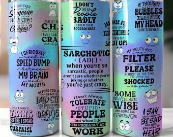 Sarcastic Quotes 20oz Tumbler Wrap: Snarky PNG Design (Digital Download)