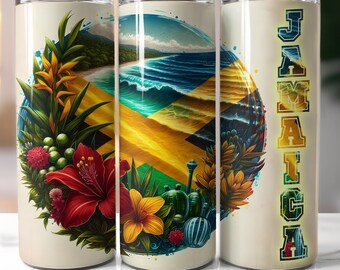 Jamaica Flag PNG Sublimation Design, 20oz Skinny Tumbler Wrap, Jamaican Sea Straight and Taper PNG Digital Download Only, Jamaican Gift