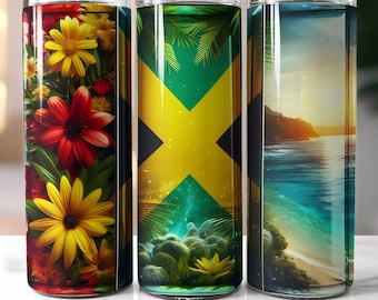 Jamaica Flag PNG Sublimation Design, 20oz Skinny Tumbler Wrap, Jamaica Straight and Taper PNG Digital Download Only, Jamaican Tumbler Gift