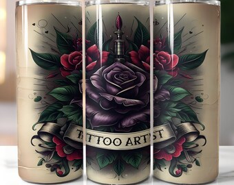 Diseño PNG para vaso térmico delgado de 20 oz para tatuador – Diseño de sublimación para vaso térmico, imágenes prediseñadas para tatuajes, descarga digital, descarga digital instantánea.