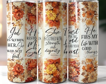 Floral Bible Verse Affirmations Tumbler Wrap Design, 20oz Skinny Tumbler Sublimation Design, Christian Tumbler Wrap, Bible Verse Tumbler PNG