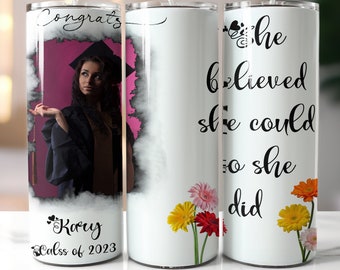 Personalized Graduation Tumbler: Photo & Name, 20oz Skinny Tumbler (Digital Download)