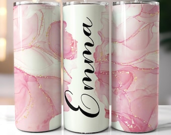 Add Your Own Name Pink Agate Glitter Marble Sublimation Tumbler Wrap - Seamless Sublimation Designs Downloads - 20 oz Skinny Tumbler Design
