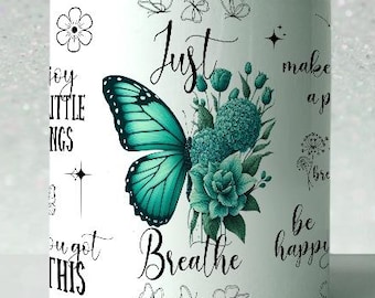 Motivational 11oz 15 oz Mug Wrap, Just Breathe Sublimation PNG, Coffee Cup Design, Self Care Quotes Digital Download Only