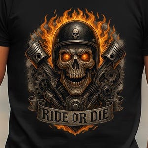 Ride Or Die Skull Sublimation PNG for Biker Shirt | Hell Rider Flaming Skull Design DTF | Digital Download