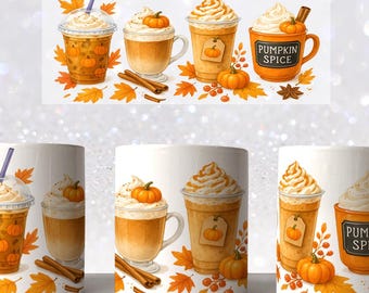 Pumpkin Spice Sublimation Png, 11oz 15oz Mug Wrap Template, Fall Coffee Cup Sublimate Design, Autumn Coffee Latte Mug PNG Digital Download