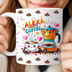Conception amusante d&#39;emballage de tasse à café Alexa : cadeau pour amateur de café (téléchargement numérique PNG)