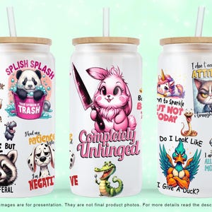 Funny Grumpy Animals 16oz Libbey Glass Can PNG, Sarcastic Glass Can Wrap Sublimation Design, Funny Zoo Libby Wrap, PNG file Digital Download