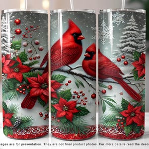 Cardinals 20 oz Skinny Tumbler Wrap, Weihnachtskardinäle Sublimationsbecher PNG, Trendy Holiday Gift Birds Tumbler Design Digital Download