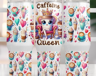 Envoltorio divertido para vaso de 40 oz de Caffeine Queen: Diseño de sublimación (descarga digital PNG)