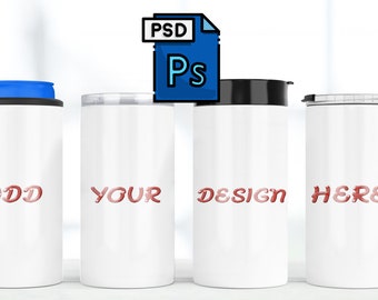 4-in-1 Can Cooler Mockup PSD, Smart Object Template, 4 Background Backgrounds, Sublimation Display, Digital Download