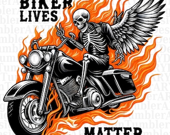 Biker Lives Matter PNG, Hell Rider Flaming Bike Design, Skull Rider Sublimation, Biker Shirt Graphic, Motorcycle Art, Digital Download