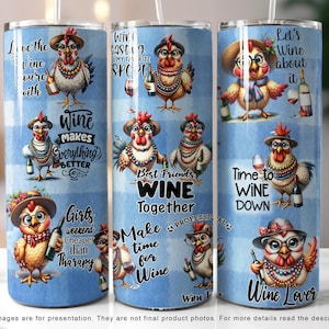 Funny Chicken 20oz Skinny Tumbler Wrap, Wine Lover Sublimation Design, Chicken Lover PNG, Chicken Tumbler Design, PNG files Digital Download