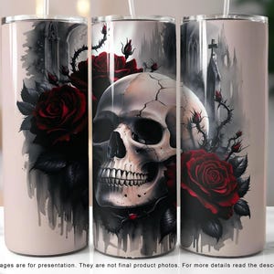 Gothic Skull Rose Tumbler Wrap: Sublimation Design (PNG Digital)