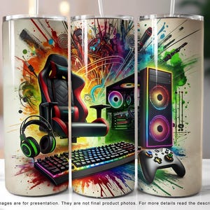 Neon Gaming Gear Tumbler Wrap: Gamer Gift (Digital Download)
